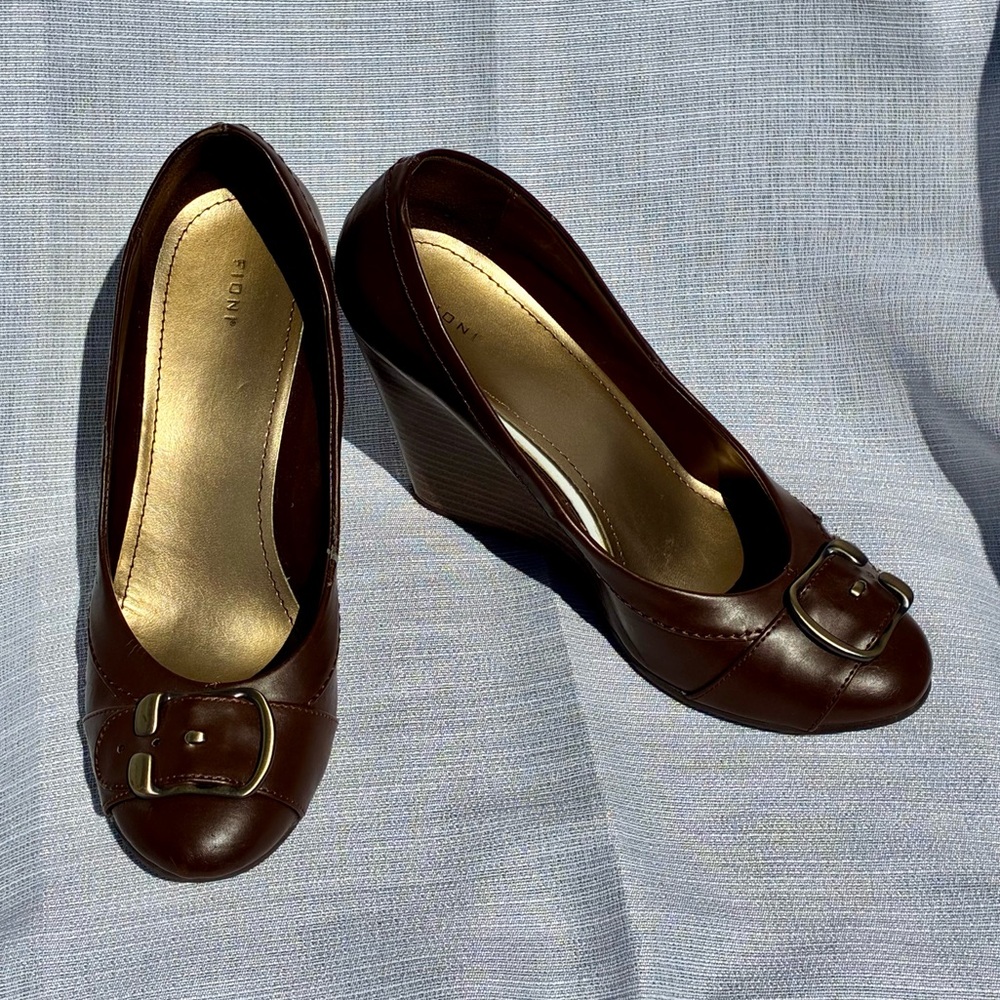 Brown Wedge Leather Shoes